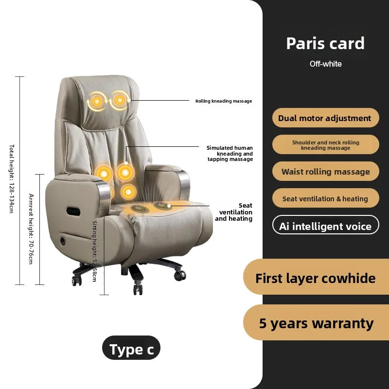 Electric Massage Boss Chair Heated Ventilated Gaming Chair Genuine Leather Executive Computer Seat Luxury Ergonomic Office Chair