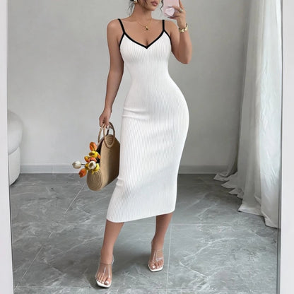 Women's Pink Spaghetti Strap Sleeveless Stretchy Sundress Knit Bodycon Midi Dress Sexy Summer Beach Vacation Party Long...