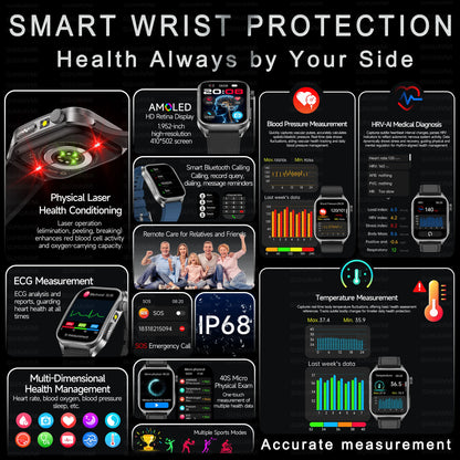 2025Hot AI-GPT Diagosis ECG Health SmartWatch Blood Pressure Lipid Uric Acid 650nm Dual-Probelaser Heart Analysis Smart bracelet