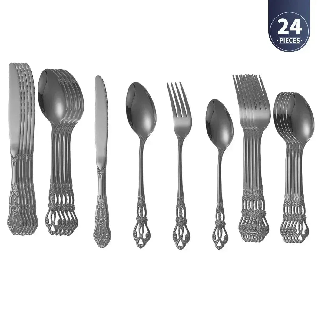 Golden Stainless Steel Cutlery Set Royal European Spoon Fork Complete Tableware Retro Design Dishwasher Safe Elegant...
