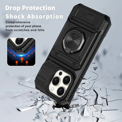 Case For iPhone 16 15 14 13 12 11 Pro Max XS XR 8 7 Plus Magnetic Rotated Ring Kickstand Heavy Duty Drop Protection Wallet Cover - Kimlud