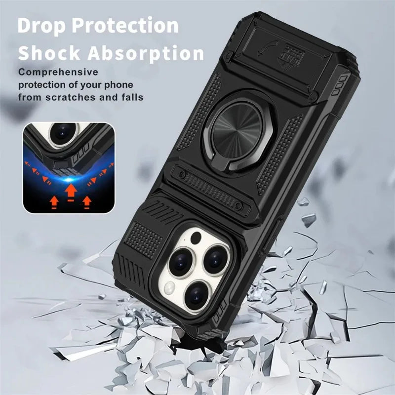 Case For iPhone 16 15 14 13 12 11 Pro Max XS XR 8 7 Plus Magnetic Rotated Ring Kickstand Heavy Duty Drop Protection Wallet Cover - Kimlud
