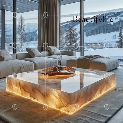 Marble jade sapphire modern simple stone light luxury large apartment living room coffee tabledecoração - Kimlud