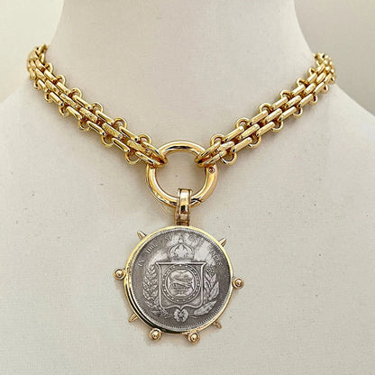 2025 chunky layer Jewelry Luxurious imitation grey pearl exaggerate coin charm pendant Clasps Carabiner Necklace...