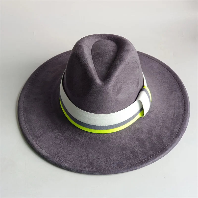 Grayish Brown Suede Hat Wide Brim 2026 NEW Fedora Hat Men Women Autumn Winter Felt Hats Classic Church Fedoras Chapeau...