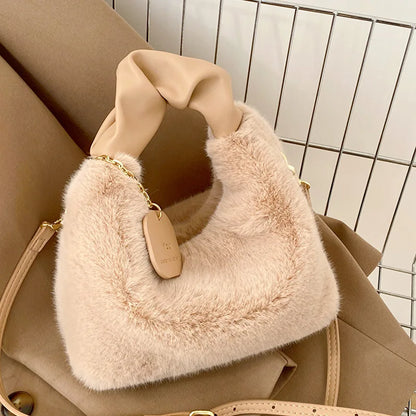 Plush Shoulder Bags For Femme Soft Winter Ladies Purse Handbag Cute Fashion Female Party Underarm Bag Travel Messenger Purse