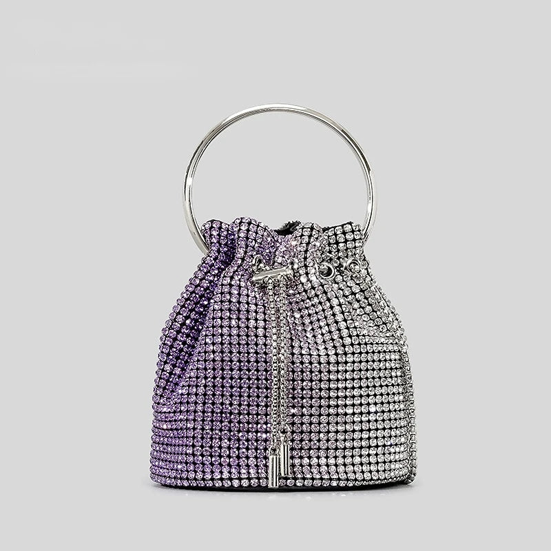 Diamond Tassel Evening Clutch Bag Round Handle Crystal Bucket Bag Luxury Designer Handbags Rhinestone Chain Wedding Party Bag - Kimlud
