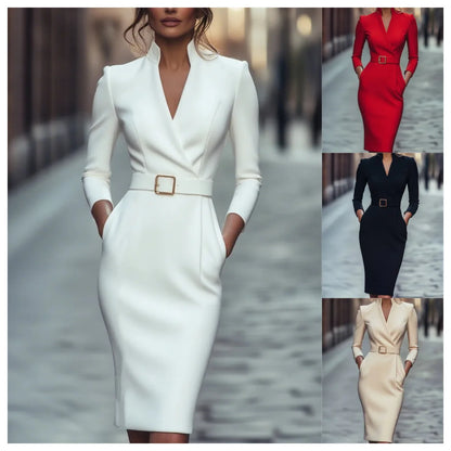 Women Dresses 2026 new autumn Spring solid color puff sleeve high-end elegant ladylike dress women's clothing vestidoes...
