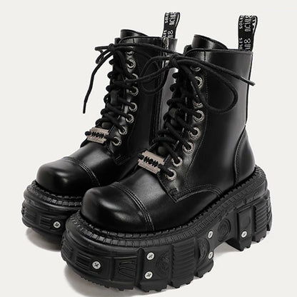Women Punk Boots Platform Personalized Design Shoes Leather Cool Boots Retro Chunky High Quality Lace Up Casual Outdoor Shoes 42