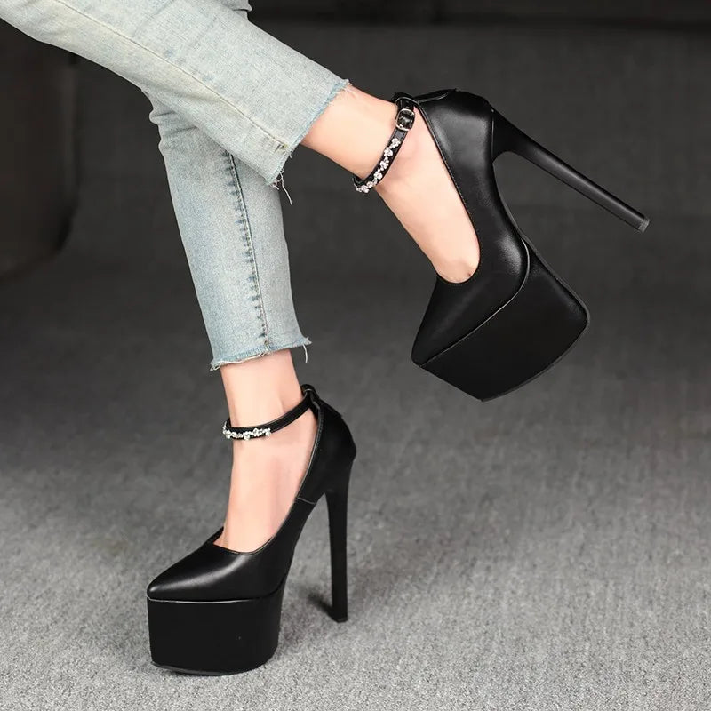 2026Stylish Rhinestone Straight Heel Single Shoes Stylish Pointed Toe Shallow Mouth Platform Heels | Kimlud Premium Shoes