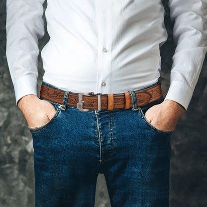 BISON DENIM Genuine Leather Men Belt Vintage High Quality Waist Strap Luxury Pin Buckle Male Best Gift Casual Belts for...