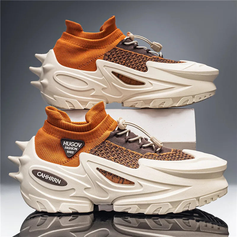 New Shoes for Men Knit Casual Sport Shoes Spring Trend Breathable Chunky Sneakers Youth Cool Thick-soled Athletic Shoes