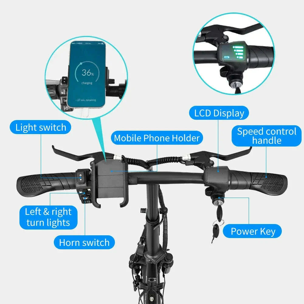 IDOTAT Bicycle Foldable Electric Bike W/ Seat & Basket 14'' 48V 10Ah 400W Motor 22Miles Range 20 MPH Top Speed Ebike for Adults