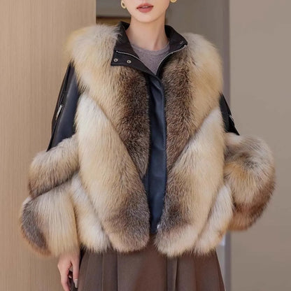 Autumn Winter New Real Fox Fur Jacket Women's Overcoat Fashion Loose Short Motorcycle Clothes Warm Parka Coat