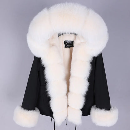 MAOMAOKONG Winter Clothes Women Natural Fur Coat Real Raccoon Fur Collar Parkas Remove Faux Fur Lining Warm Thick Short Jacket