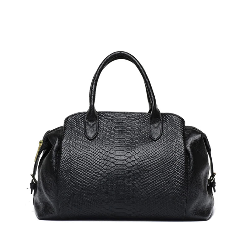 Aidrani Light Luxury Genuine Leather Women's Bag with Crocodile Pattern Large Capacity Women's Handbag Black Commuter Multi func