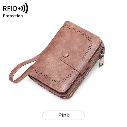 MIYIN Retro Large Capacity RFID Shielded Women's Short Wallet Multi Card Slot Organ Credit Card Bag Multi Functional Zero Wallet