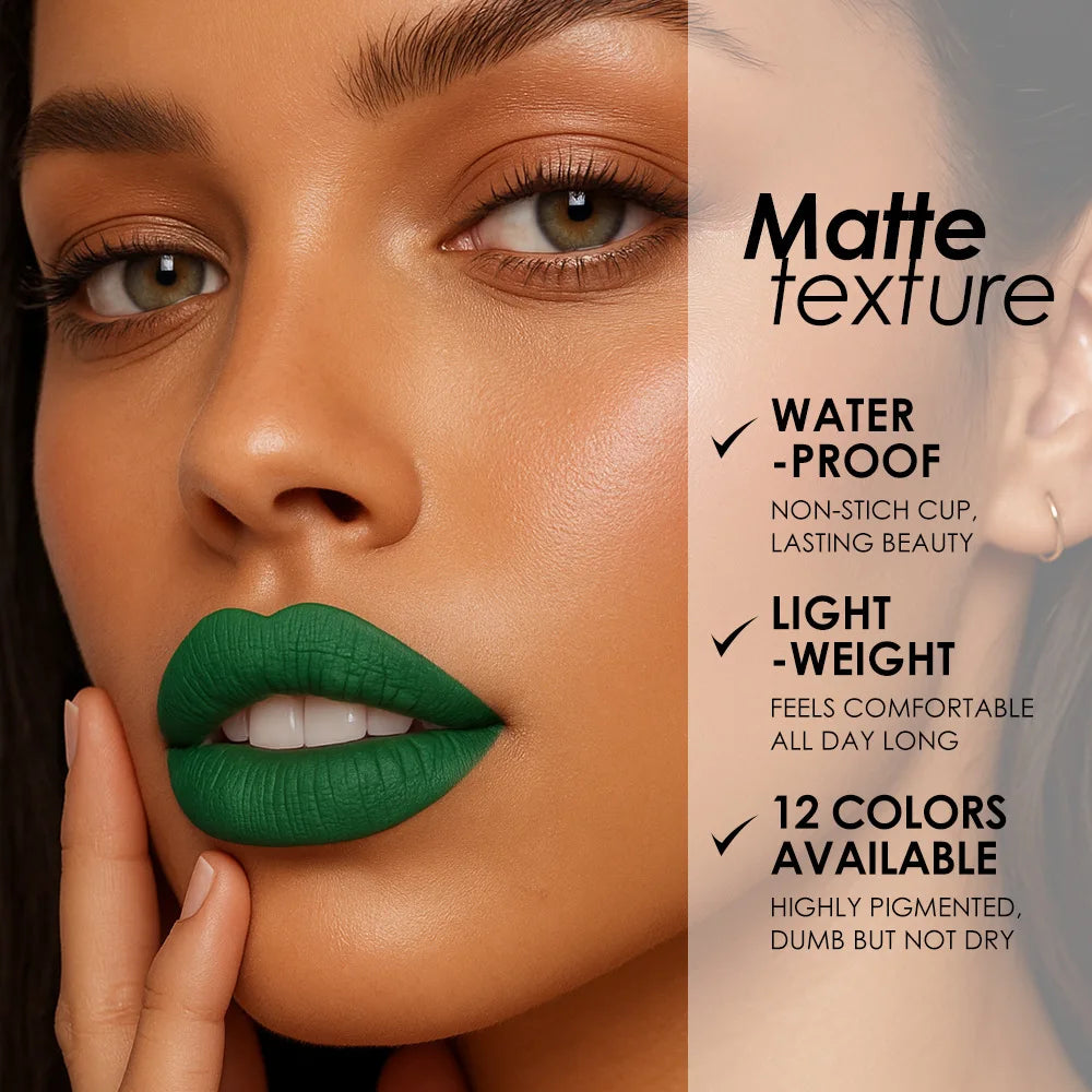 12 Colors Waterproof Blue Matte Lipstick Makeup Green Black Lipstick Long-lasting Purple Lip Stick Halloween Cosmetics for Women