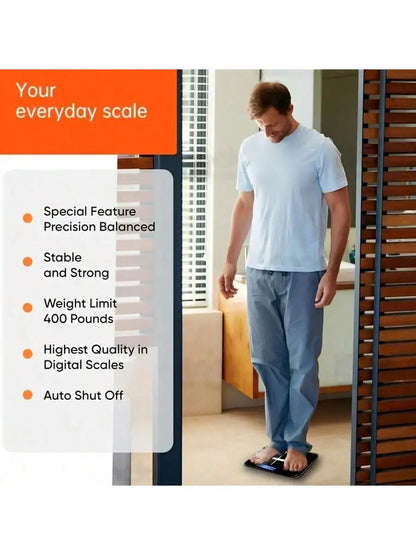 Smart Multi-Function Body Fat & Weight Bathroom Scale with Tempered Glass Wide Platform, 390lbs. For Home, Fitness, Outdoor. - Kimlud