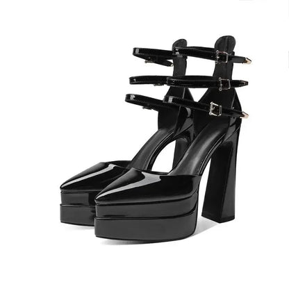 European/american Style Summer Thick Heels High Heels Wrapped Sandals Women's Pointed Belt Buckle Fashionable Women's Shoes