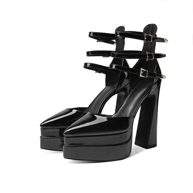 European/american Style Summer Thick Heels High Heels Wrapped Sandals Women's Pointed Belt Buckle Fashionable Women's Shoes
