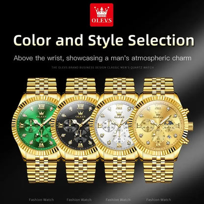 OLEVS 2932 Men's Luxury Watch Fashion Multi functional Waterproof Lunar Phase Chronograph Code Watch High end Brand Quartz Watch