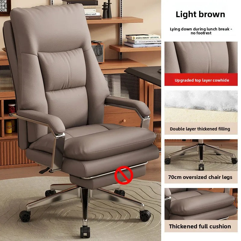 Leather Boss Chair Office Chair Recumbent Back Study Chair Ergonomic Home Computer Chair