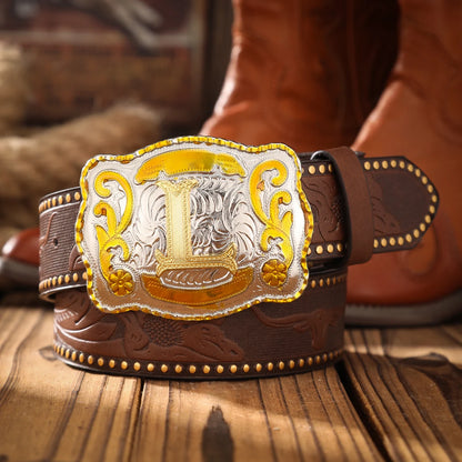 A men's and women's casual retro belt Western style! PU leather belt with metal buckle, suitable for daily work wear