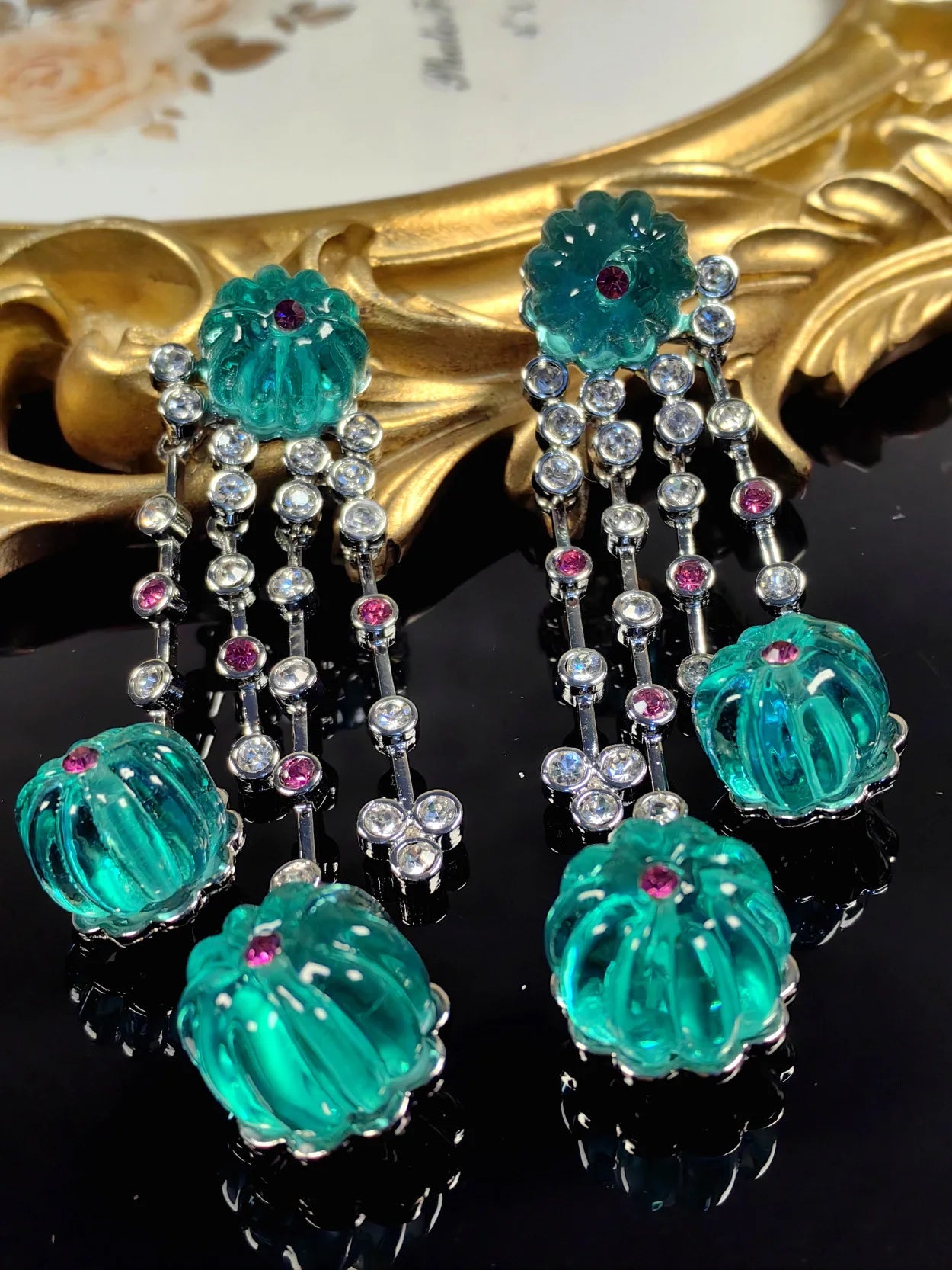 Vintage Blue Glass Pumpkin Bead Tassel Earrings for Women Party Jewelry