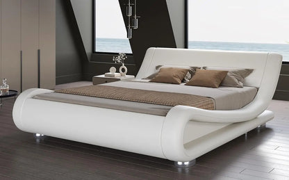 Queen Size Bed Frame with Faux Leather Ergonomics Headboard, No Box Spring Needed & Easy Assembly, Queen Size Bed Frame