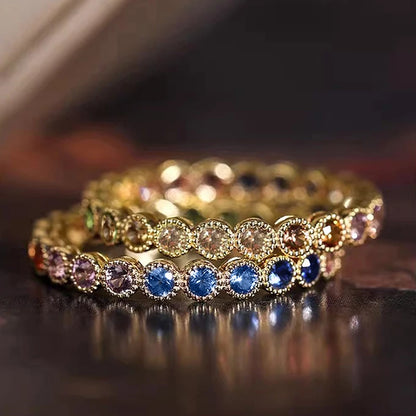 Huitan Colorful Rainbow Cubic Zircon Promise Rings for Women Gold Color Luxury Trendy Wedding Accessories Statement Girl Jewelry