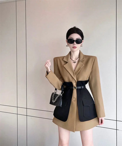 Original Design Blazer Women Fashion New Loose Spliced Pocket Korean Shrug Notched Single Breasted Blazer Mujer Femal...