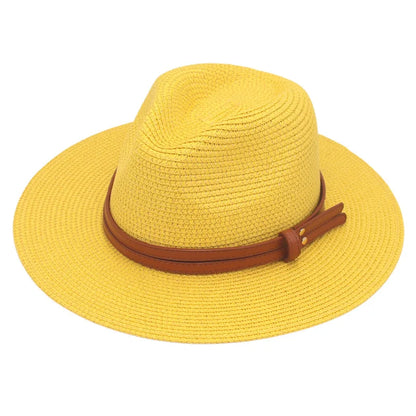 Summer Straw Sun Hat Panama Hats Grass Knitted Gift Hat Breathable Leisure Jazz Hat European American Style Straw Hat Beach Caps - Kimlud