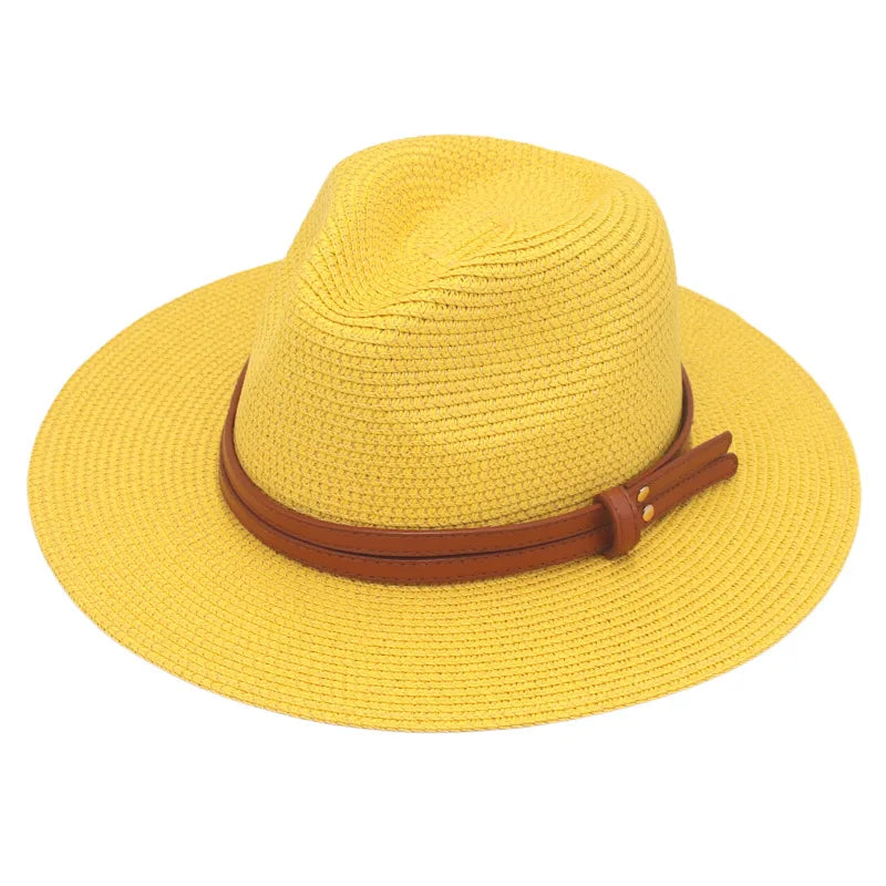 Summer Straw Sun Hat Panama Hats Grass Knitted Gift Hat Breathable Leisure Jazz Hat European American Style Straw Hat Beach Caps - Kimlud