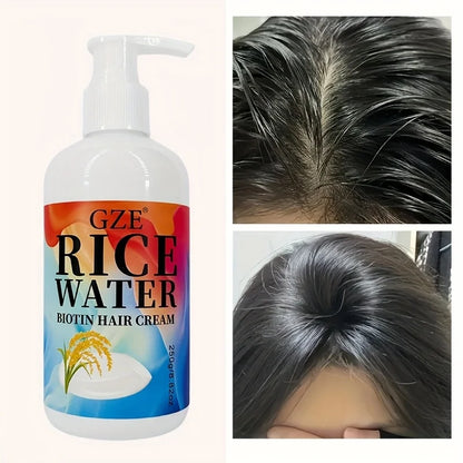 GZE Rice Water Biotin Hair Cream Strong Hair Deep Hydrating Moisturizing For All Hair Types