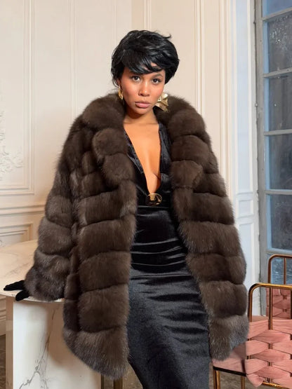 Fashion Patchwork Faux Fur Coat Women Casual Full Sleeve Lapel Loose Long Staple Plush Jacket 2025 New Winter Street Wear New