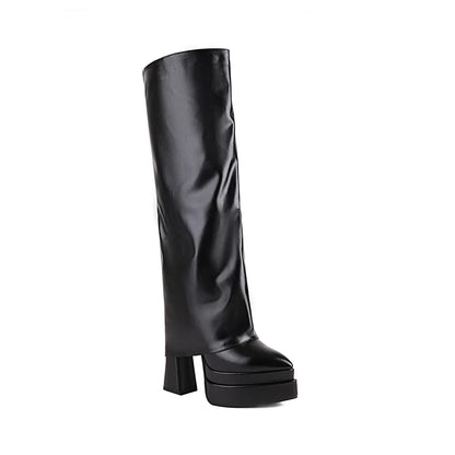 2024 Pointed Toe Three-Layer Waterproof Platform Ultra-High Profiled Thick Heel Fashion Catwalk Women's Boots Zipper Pants Shoes