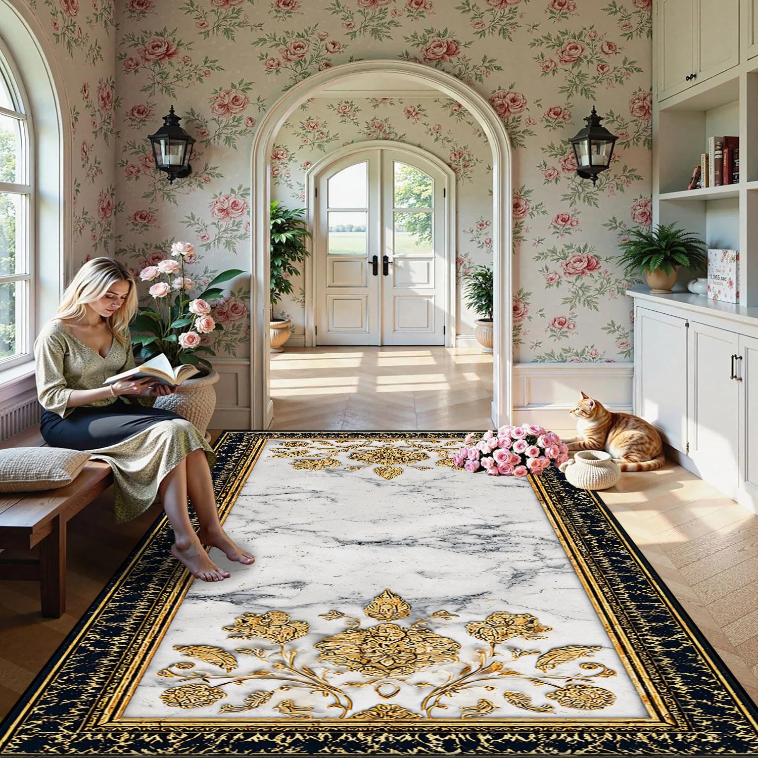 Luxury European Style Carpet Living Room Decoration Aesthetic Non-slip Fluffy Rug Customizable Marble Pattern Floor Mat Washable - Kimlud