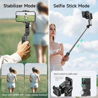 Gimbal Q19 AI Desktop 360° Auto Rotation Face Track Anti-Shake Selfie Stick Handheld Stabilizer with Fill Light for Smartphones