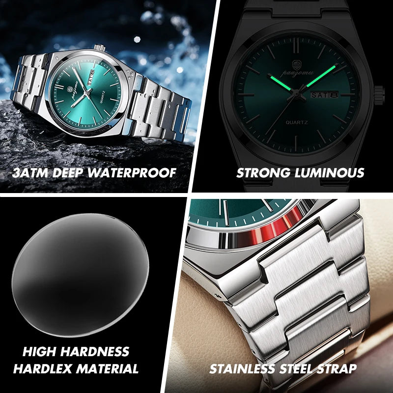 PAAZOMU Elegant Watch For Women Waterproof Luminous Date Week Ladies Watches Quartz Stainless Steel Woman's Fashion Wristwatch