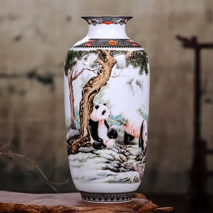 Ceramic Jingdezhen Vase Chinese Traditional Flower Vases Living Room Decoration Vase Fine Smooth Surface Furnishing Articles