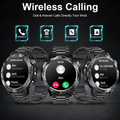 2025 New Outdoor Military Compass Smartwatch Men's 360*360 HD Large Screen Heart Rate Bluetooth Call IP68 Waterproof Smart Watch