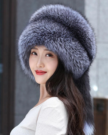 Winter Women Fashion Real Fur Hat Natural Fox Fur Hats Headgear Russian Outdoor Cap Ladies Thicken Warm Fur Caps