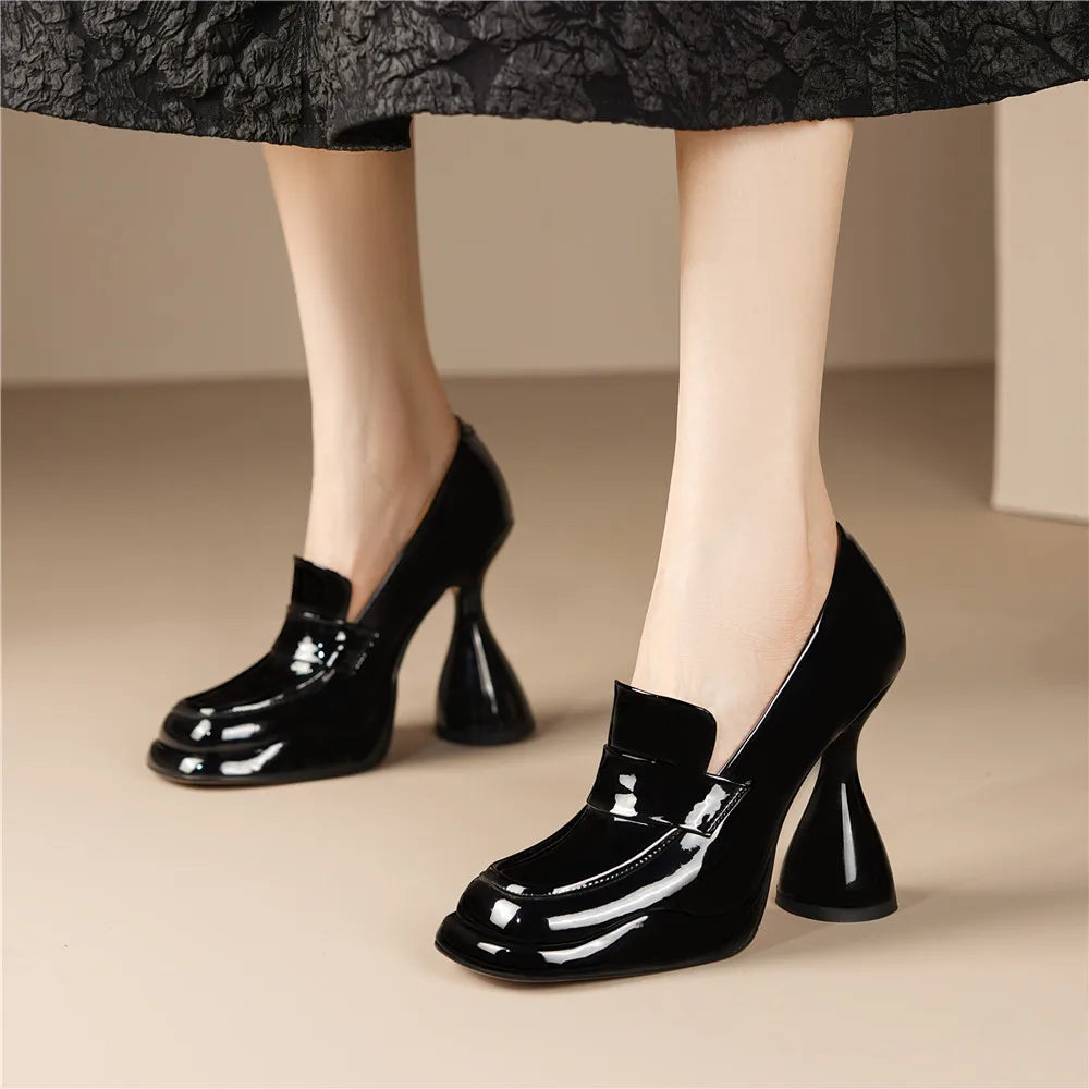 Aucegi New Concise Platform Square Toe Women's Pumps Strange Style Chunky High Heels Orange Non-slip Party Dress Wild Footwear