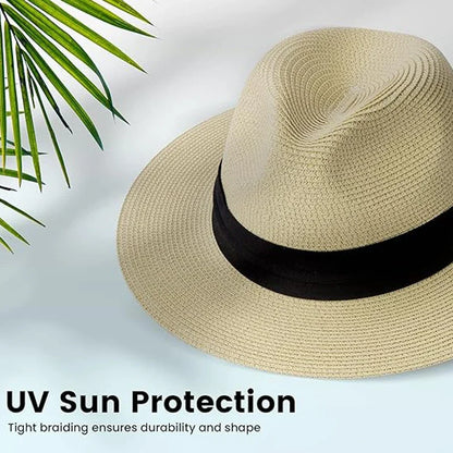 XL Big Head 63CM Summer Beach Woven Sun Hats Men Women Plus Size Jazz UV UPF 50+ Sun Protection Travel Panaman Straw...