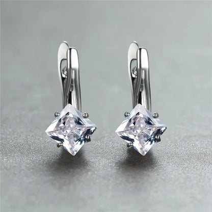 Cute Female Champagne Square Jewelry Luxury Crystal Zircon Stone Hoop Earring Rose Gold Color Wedding Earrings For Women