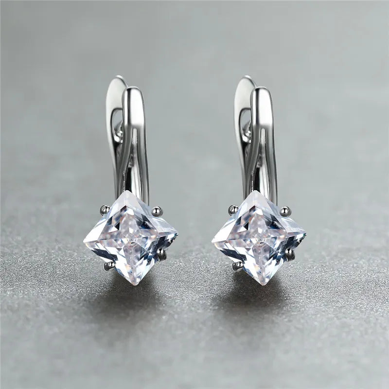 Cute Female Champagne Square Jewelry Luxury Crystal Zircon Stone Hoop Earring Rose Gold Color Wedding Earrings For Women