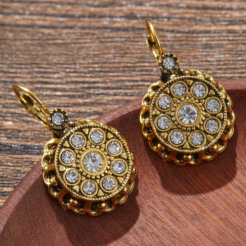 Vintage Elegant Flower Sliver Color Zircon Hook Earrings for Women Ethnic Style Earring Creative Party Jewelry Accessories Gifts