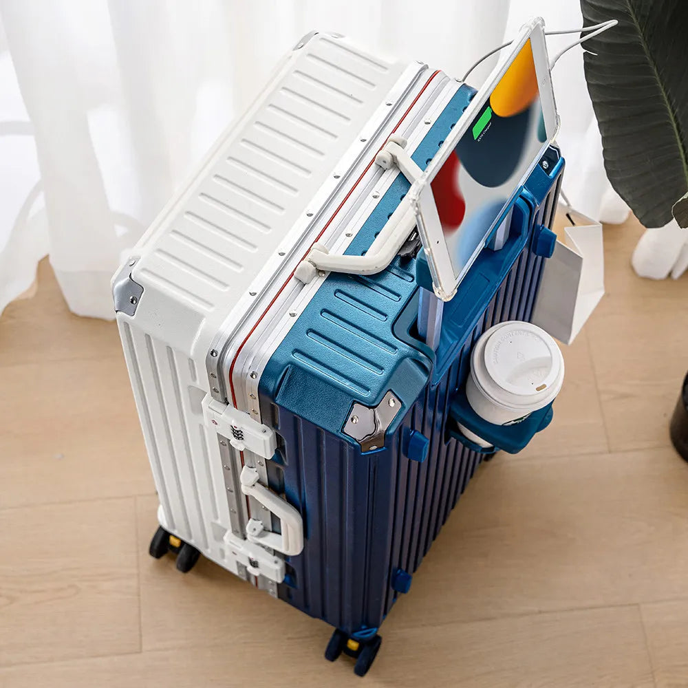 30/32-inch Large Size Luggage Multifunctional Cup Holder and Mobile Phone Holder Aluminium Framed Travel Suitcases Trip Cabin - Kimlud