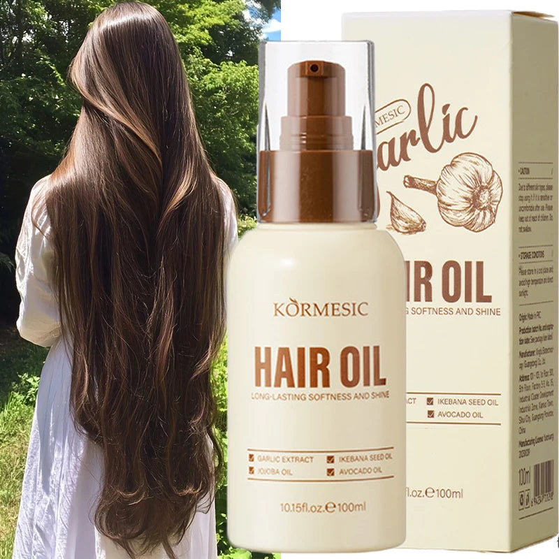Garlic Hair Growth Essential Oil 100ML Effective In Repair Damaged Hair Roots Baldness Hair Loss Fast Thick Hair Care For Unisex - Kimlud